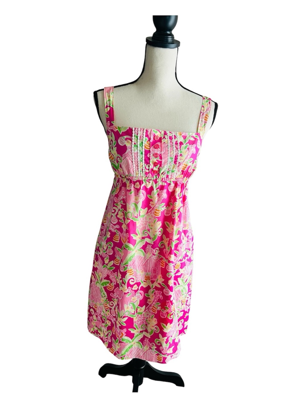 VTG Lilly Pulitzer Pink Jungle/Tiki  Print Sundress Sz 4